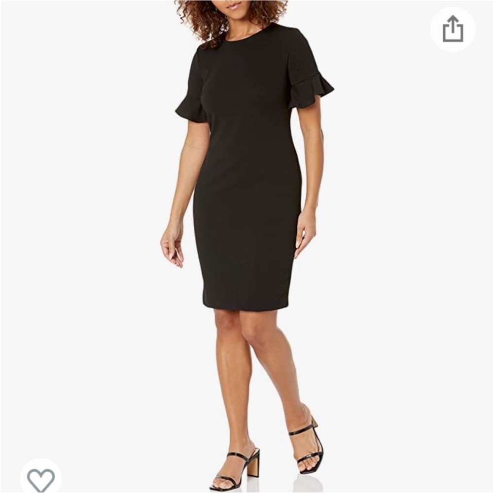 Calvin Klein Black Midi Dress with Ruffle Sleeves